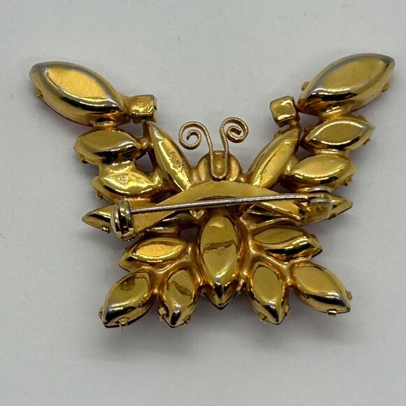 Vintage Juliana Butterfly Brooch Pink Fuchsia Rhinestone Pin Retro Gold Tone 762 - Picture 9 of 16